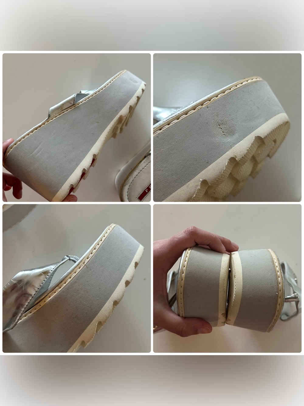 Vintage Archive Cyber Y2K Prada Platform Sandals Silver 39.5 8-8.5 Futuristic - Picture 5 of 6